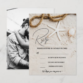 Cartão RSVP Casamento Fotográfico Praiano Tropical Rústico Cos