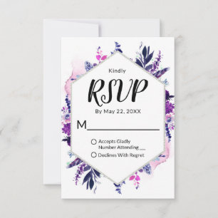 Cartão RSVP Casamento Fracionado Com Violeta Floral Hexágono E