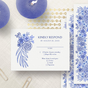 Cartão RSVP Casamento Francês Azul Floral