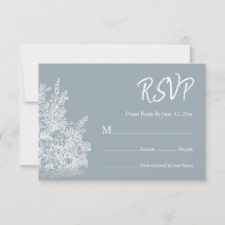 Cartão RSVP Casamento Francês Country Azul Pizarra