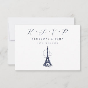 Cartão RSVP Casamento Francês Ilustração Torre Eiffel