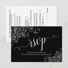 Cartão RSVP Casamento Frily de Caligrafia Elegante Negra e Bra