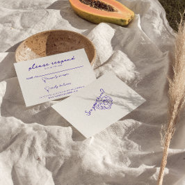 Cartão RSVP Casamento Funcional De Desenho De Mão Azul Moderno
