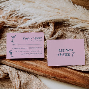 Cartão RSVP Casamento Funk Colorido Colorido Cor-de-Rosa Desen