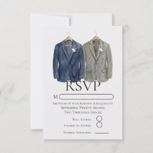 Cartão RSVP Casamento Gay Elegante Dois Noivos de Terno