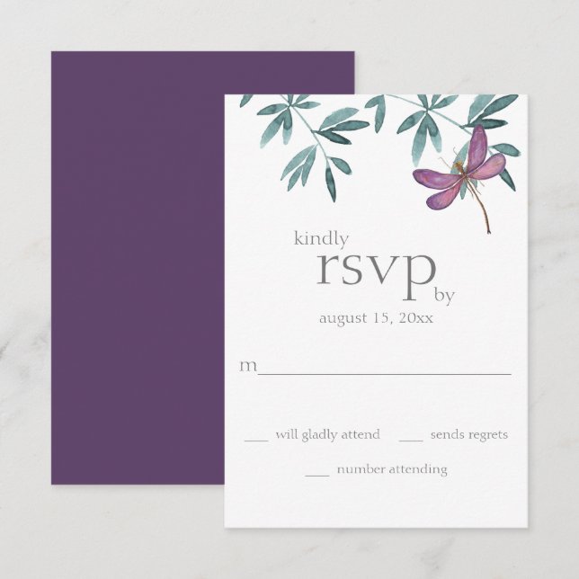 Cartão RSVP Casamento Genérico do Jardim de Dragonfly Moderna  (Frente/Verso)