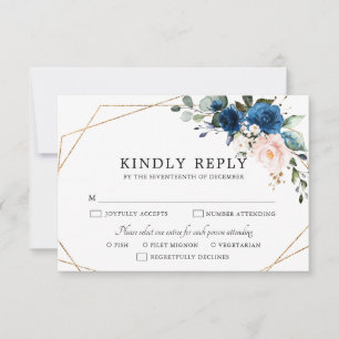 Cartão RSVP Casamento Geométrico Boho Rosa Azul Marinho