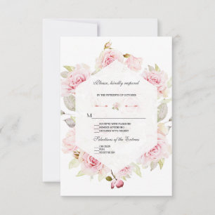 Cartão RSVP Casamento Geométrico bonito De Sangue Floral Rosa-