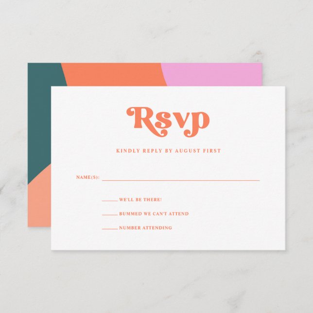 Cartão RSVP Casamento Geométrico Colorido | Coral (Frente/Verso)