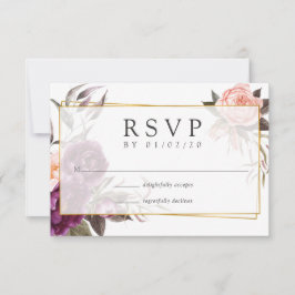 Cartão RSVP Casamento Geométrico de Ameixa e Bege Borgonha