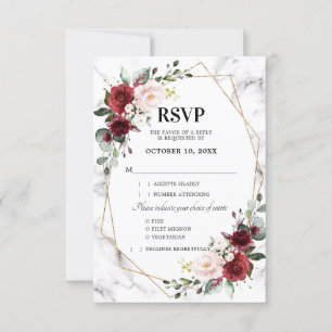 Cartão RSVP Casamento Geométrico de Burgundy Floral Marble