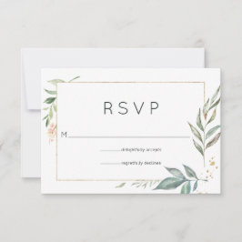 Cartão RSVP Casamento Geométrico de Chic Dourado e Greenery