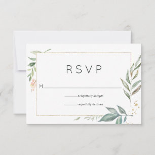 Cartão RSVP Casamento Geométrico de Chic Dourado e Greenery