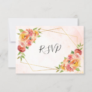 Cartão RSVP Casamento Geométrico de Cores Aquáticas Florais