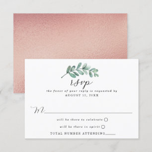 Cartão RSVP Casamento Geométrico de Folha de Ouro Eucalyptus R
