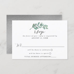 Cartão RSVP Casamento Geométrico de Folha de Prata Eucalyptus
