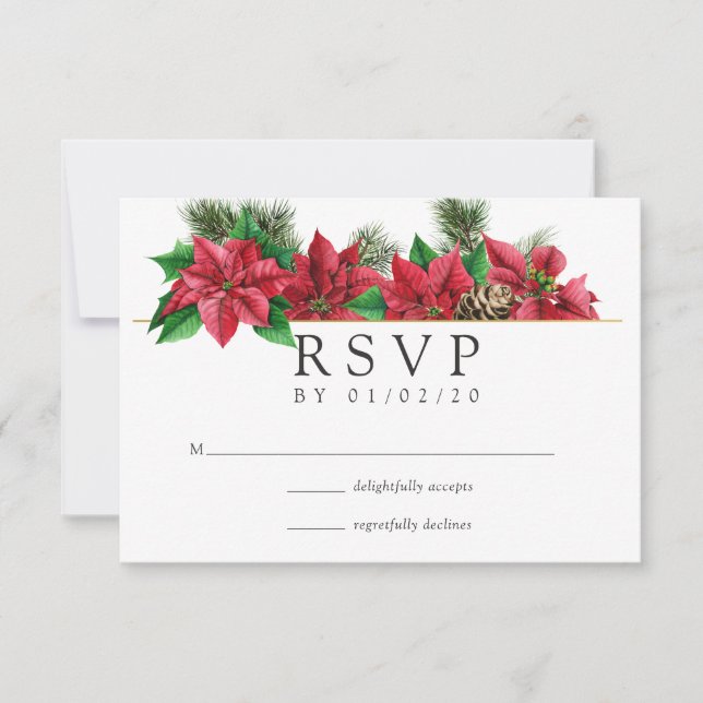 Cartão RSVP Casamento Geométrico de Natal Floral (Frente)