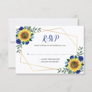 Cartão RSVP Casamento Geométrico de Sunflower Blue Floral