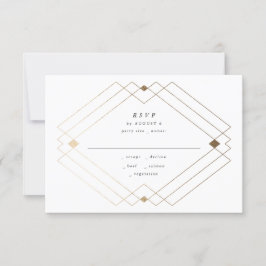 Cartão RSVP Casamento Geométrico Deco Gatsby Dourado com Branc
