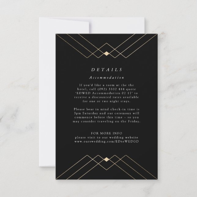 Cartão RSVP Casamento Geométrico Deco Gatsby Dourado Negro Dia (Frente)
