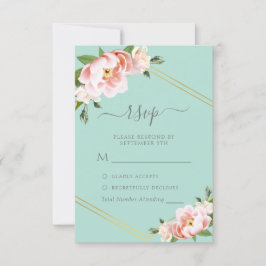 Cartão RSVP Casamento Geométrico Dourado Blush de Casa Verde d