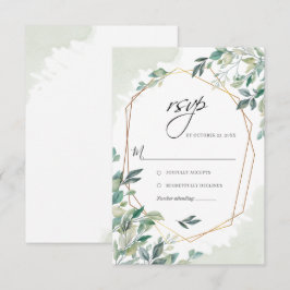 Cartão RSVP Casamento Geométrico Dourado de Eucalyptus Greener