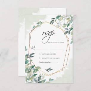 Cartão RSVP Casamento Geométrico Dourado de Eucalyptus Greener