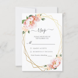 Cartão RSVP Casamento Geométrico Dourado de Pêmona Rosa Elegan