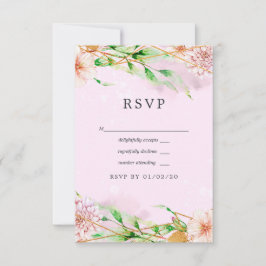 Cartão RSVP Casamento Geométrico Dourado e Rosa