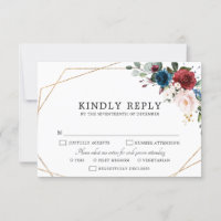 Casamento Geométrico Dourado Floral Blush Marinho