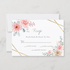 Cartão RSVP Casamento Geométrico Dourado Rosa Esbranquiçado