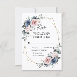 Cartão RSVP Casamento Geométrico em Azul Desbotado e Mauve com