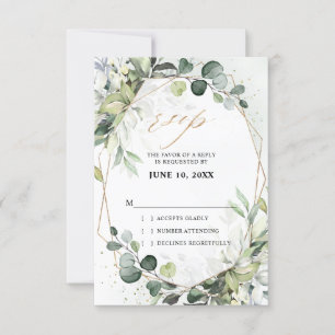 Cartão RSVP Casamento Geométrico Eucalyptus Sage Greenery Mode