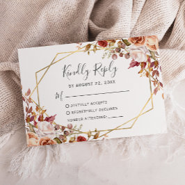 Cartão RSVP Casamento Geométrico Floral Aquarela Outono