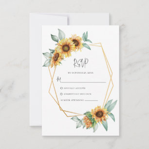 Cartão RSVP Casamento Geométrico Floral de Girassol Eucalyptus