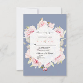 Cartão RSVP Casamento Geométrico Floral Rosa Bonito Azul Pó