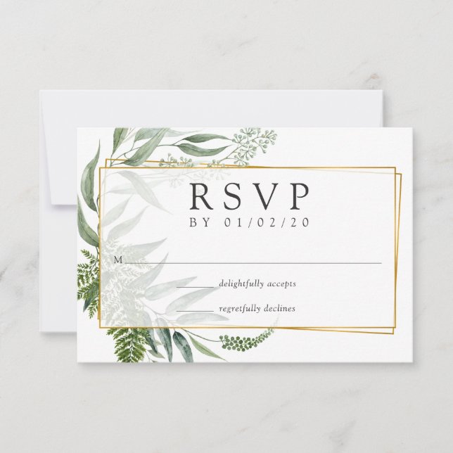 Cartão RSVP Casamento Geométrico Herbário de Aquarela (Frente)