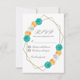 Cartão RSVP Casamento Geométrico Laranja Teal Floral