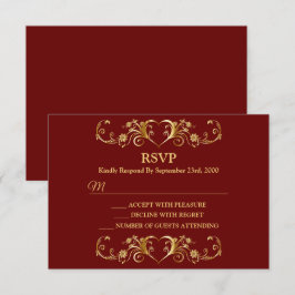 Cartão RSVP Casamento Geométrico Moderno Dourado Vermelho