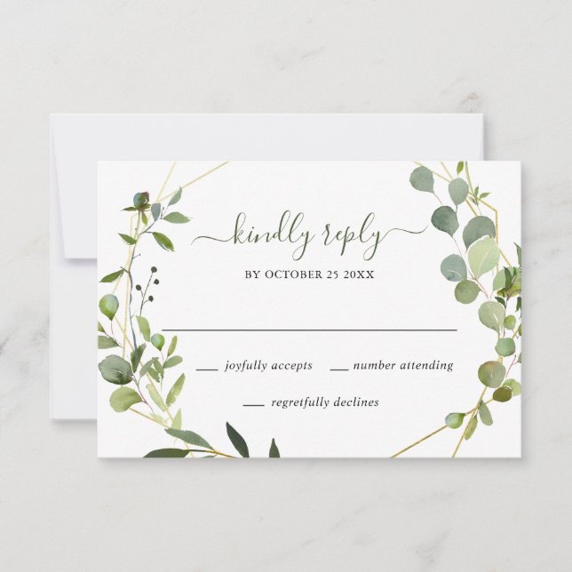Cartão RSVP Casamento Geométrico Moderno Eucalyptus (Frente)