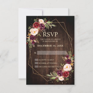 Cartão RSVP Casamento Geométrico Moderno Floral de Blush