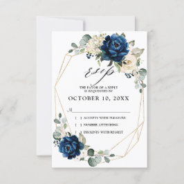 Cartão RSVP Casamento Geométrico Navy Dourado Branco Champanhe