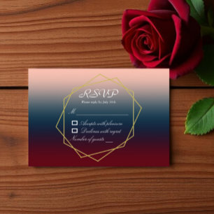 Cartão RSVP Casamento Geométrico Ombre Burgundy Navy Blush