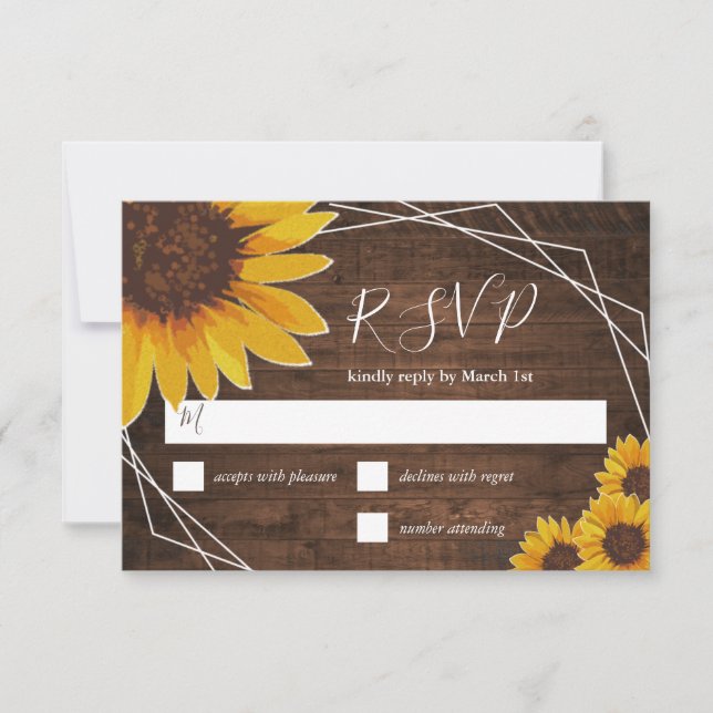 Cartão RSVP Casamento Geométrico Rustic Sunflower (Frente)