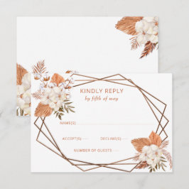 Cartão RSVP Casamento Geométrico Rustic Terracotta Boho Pampas