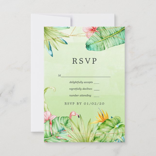 Cartão RSVP Casamento Geométrico Tropical Exótico (Frente)
