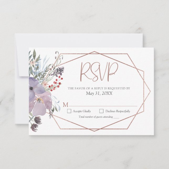 Cartão RSVP Casamento Geométrico Watercolor Boho Floral (Frente)