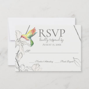 Cartão RSVP Casamento Geométrico Watercolor Hummingbird