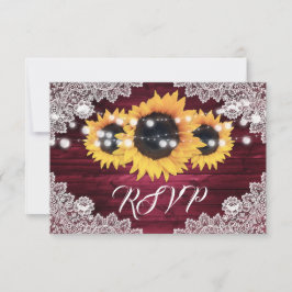 Cartão RSVP Casamento Girassol de Madeira Rústica Borgonha