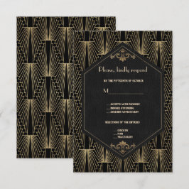 Cartão RSVP Casamento Glam Roaring 20s Grande Gatsby Art Déco
